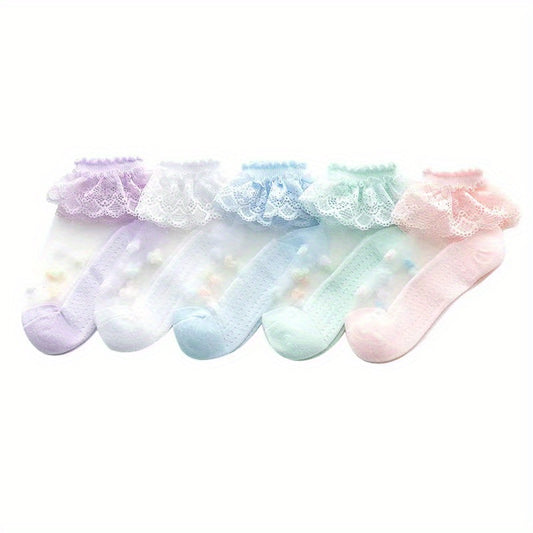 5pairs Kids Lace Ruffled Princess Stockings Breathable Socks