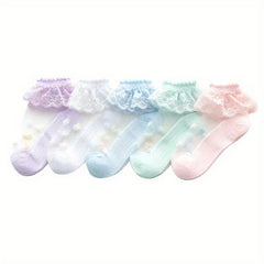 5pairs Kids Lace Ruffled Princess Stockings Breathable Socks