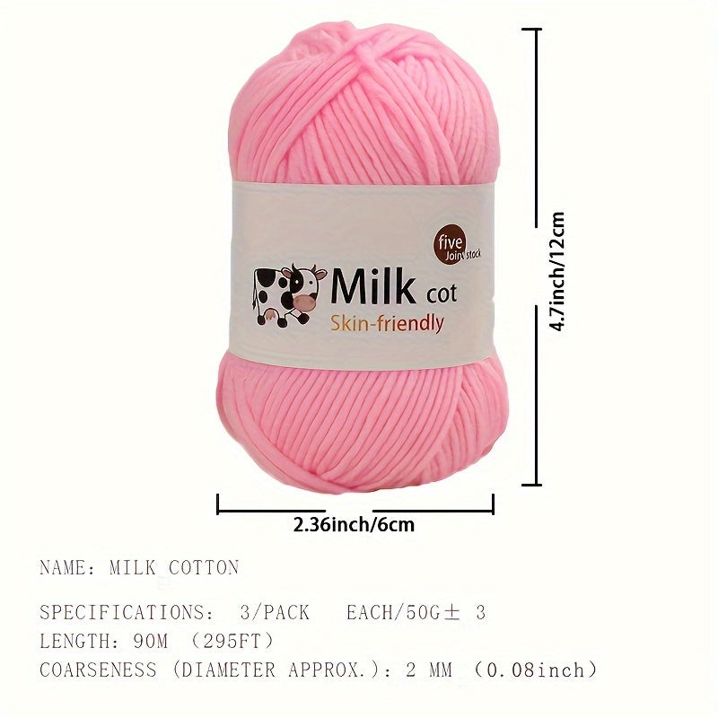 3pcs Soft Milk Cotton Yarn for DIY Knitting & Crocheting 50g pc