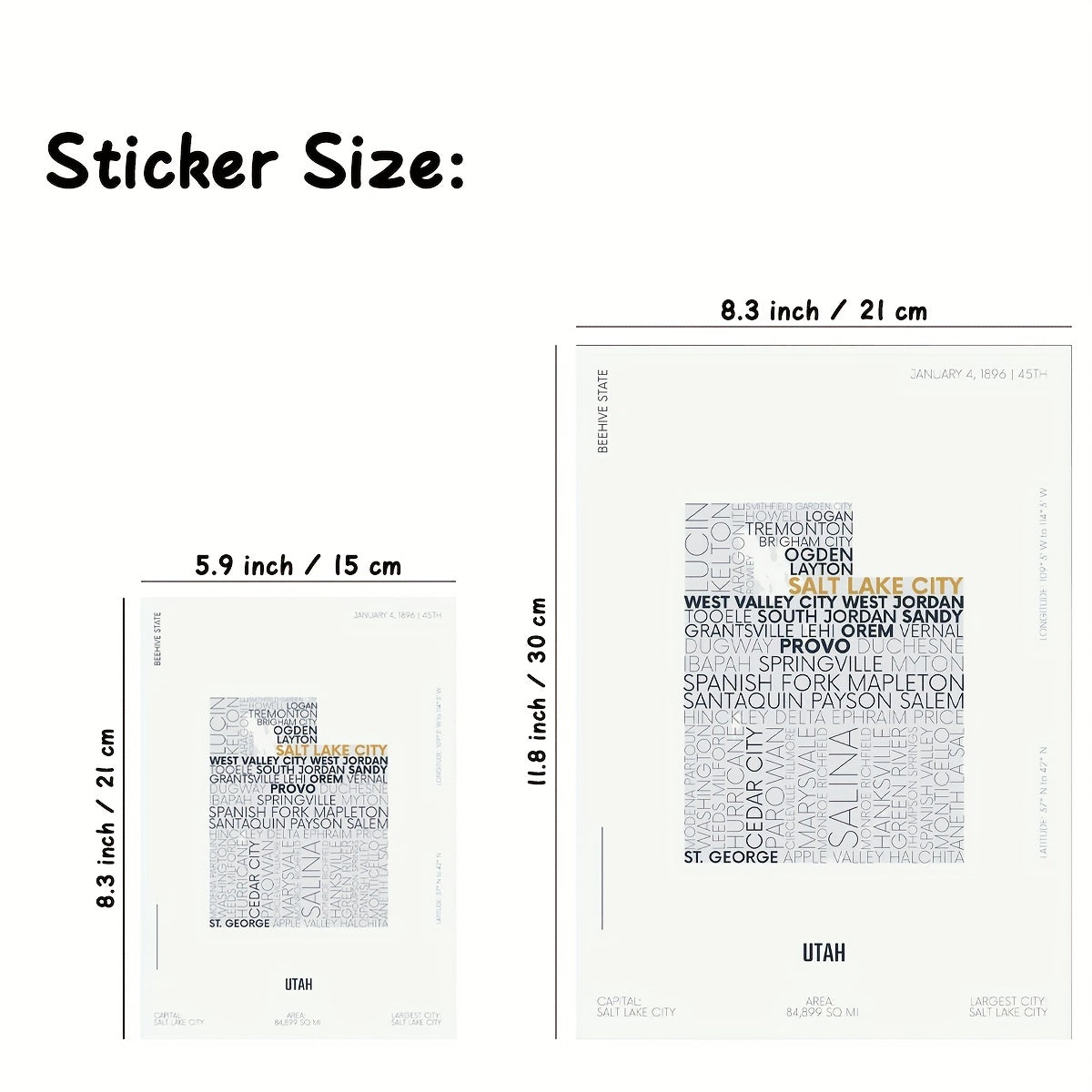 Utah State Letter Maps Stickers Kids Room Art