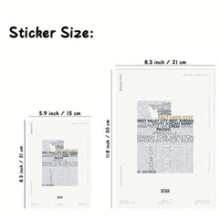Utah State Letter Maps Stickers Kids Room Art