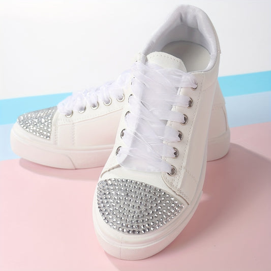 Rhinestone Glitter Skate Shoes Flat Lace Up Sneakers