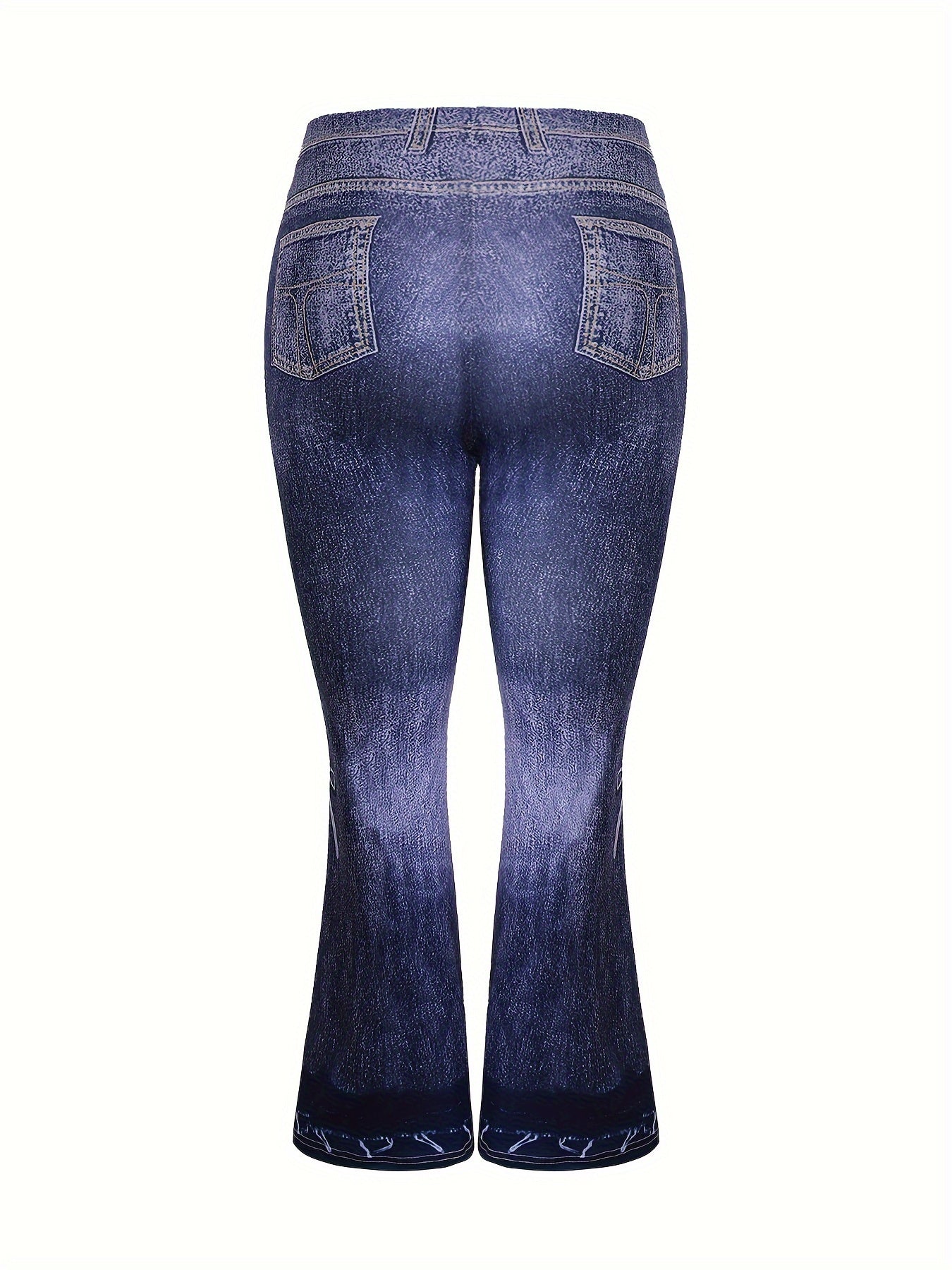  Denim Print High Rise Flare Leg Pants