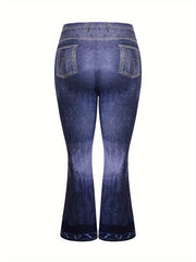  Denim Print High Rise Flare Leg Pants