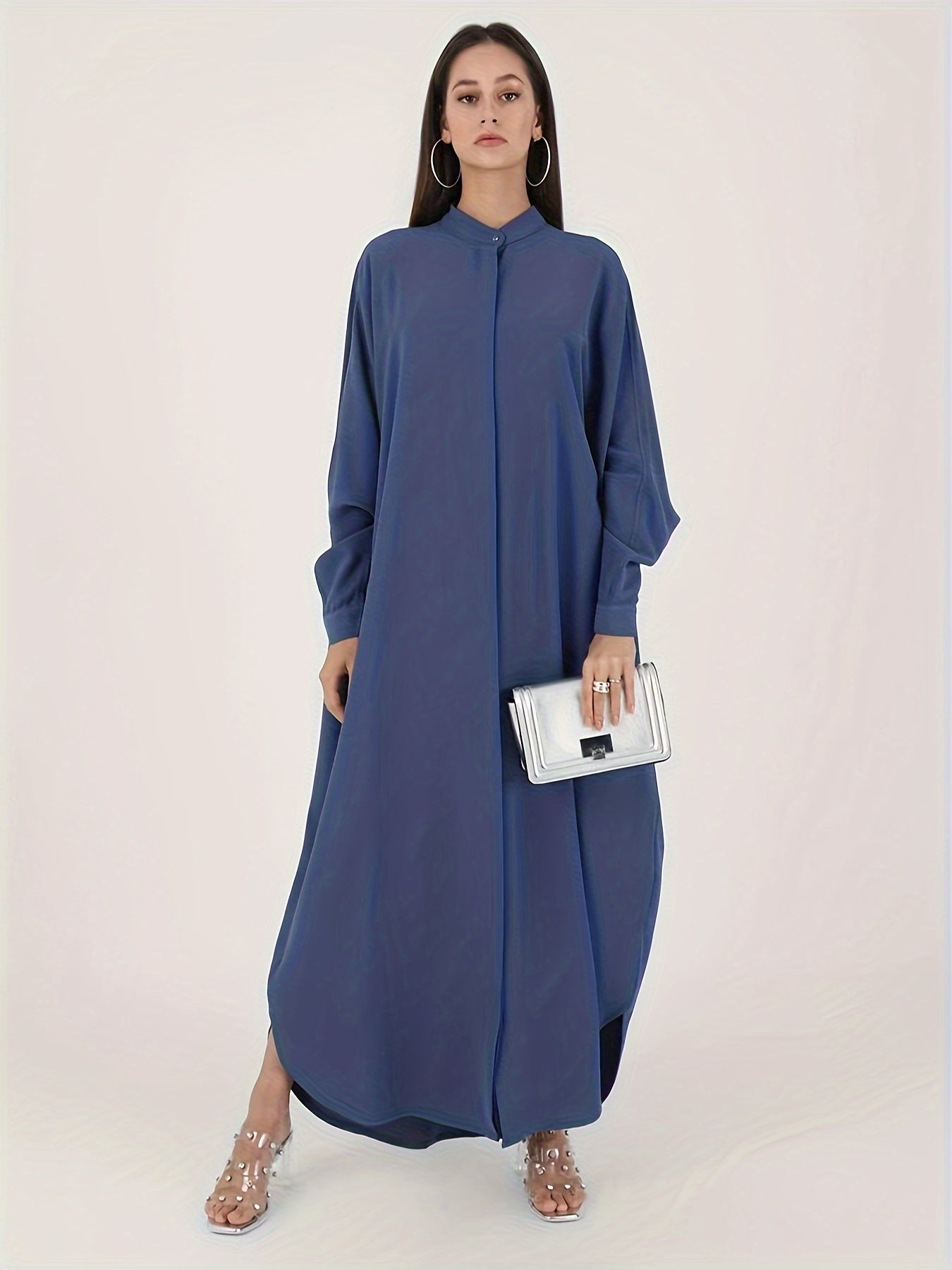  Ethnic Style Abaya Dress Women's Plus Solid Batwing Sleeve