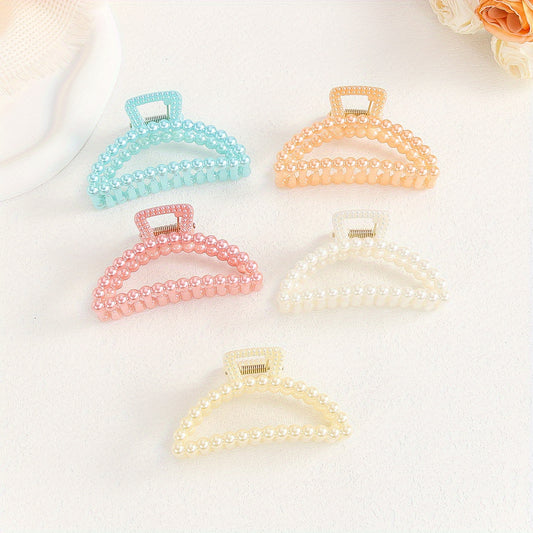 5pcs Beaded Hair Claw Clip Jelly Nonslip Ponytail Holder Shark Claw