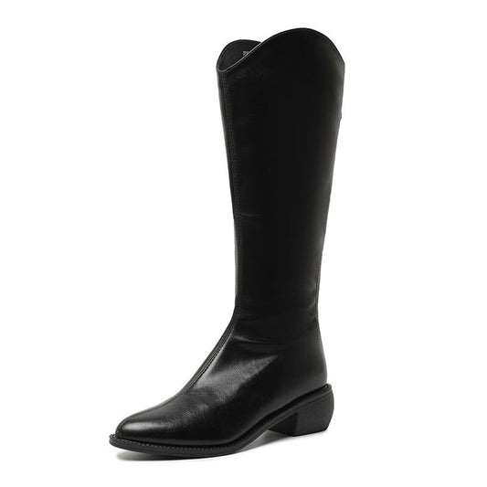Women's Knee High Zipper Boots Chunky Heel Booties