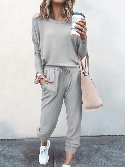 Basic Outfits Set Women's Plus Solid Tee & Joggers Sporty 2-Piece Set