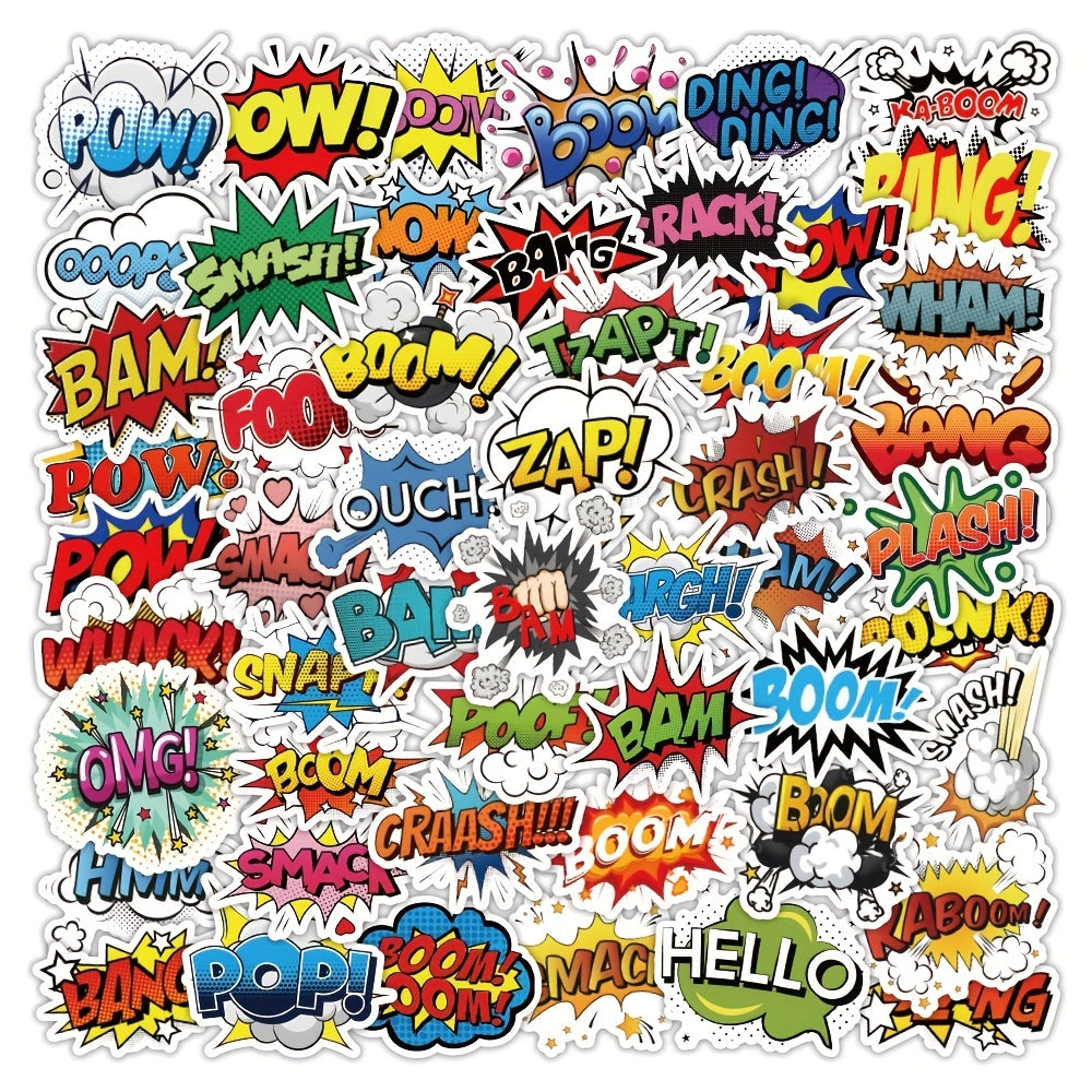 50Pcs Explosive Text Graffiti Stickers Set Laptop Helmet Skateboard DIY