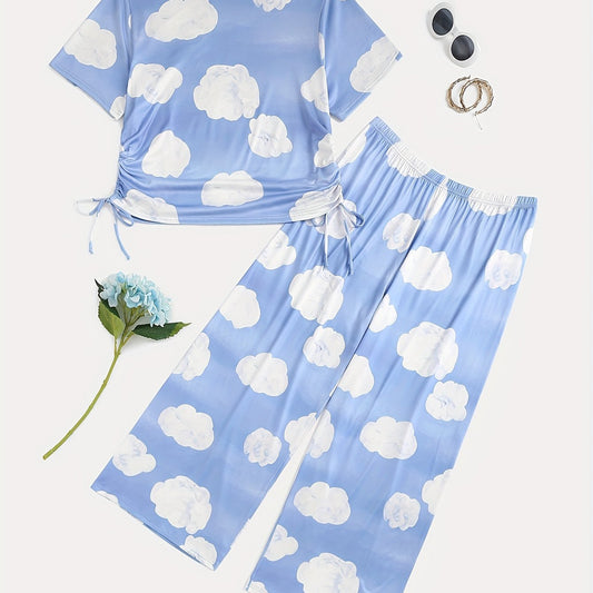  Cloud Pattern Lace Up Pajama Set