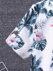 Boys Flower & Leaf Print Casual Outfit Shirt & Shorts Set