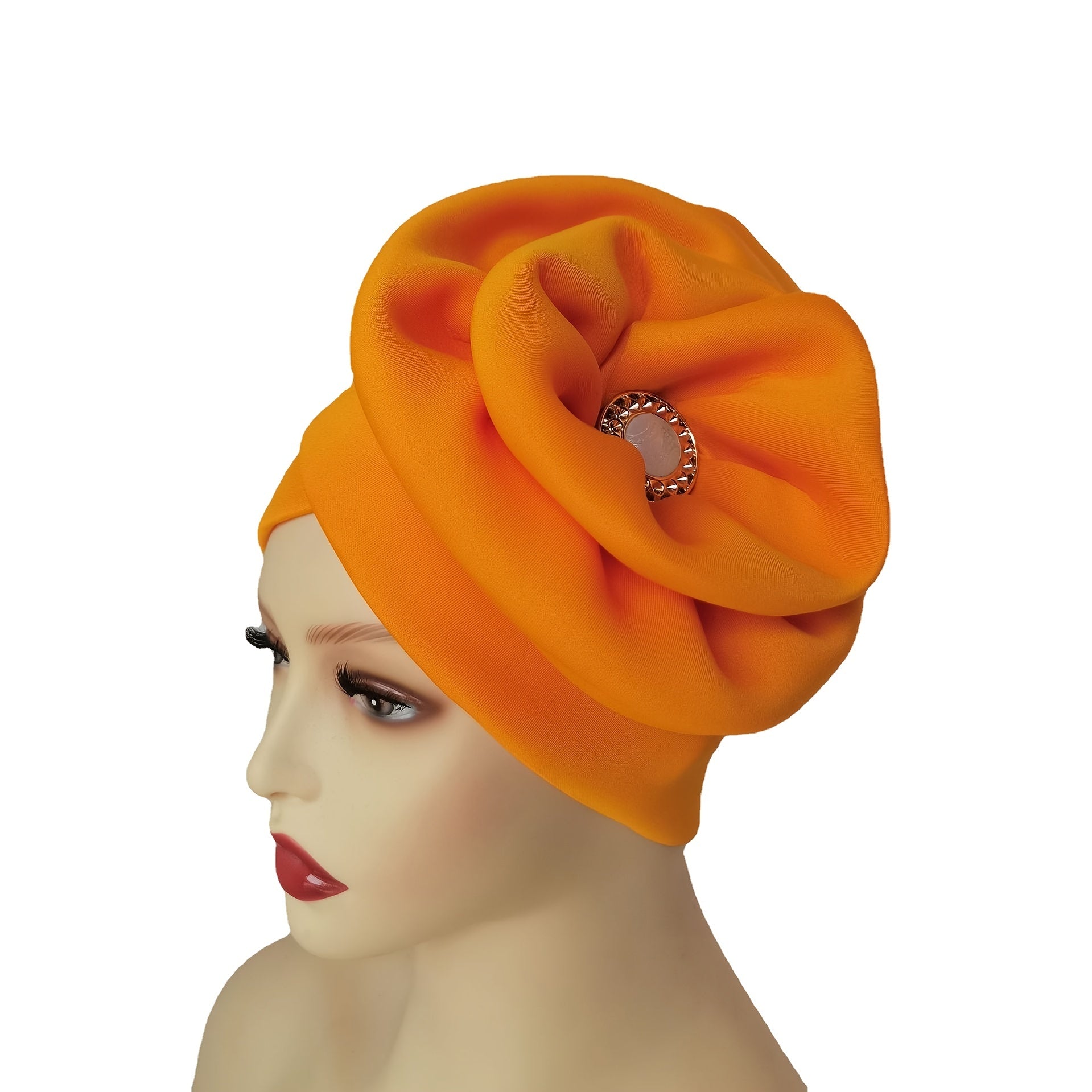 Faux Jade Alloy Turban Cap Flower Layer Wrinkled Hijab Hair Accessories