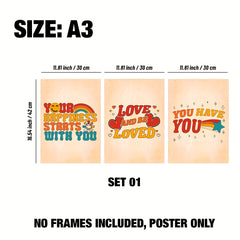 3pcs Boho Style Quotes Posters for Kids Room Decor, A4 A3