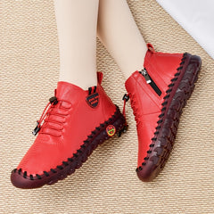 Side Zipper Flat Slip On Shoes Solid Drawstring Lightweight Soft Sole Shoes