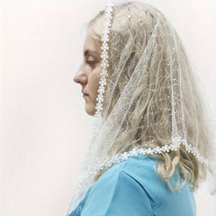 Sheer Mesh Bridal Veil Floral Pattern Lightweight Breathable