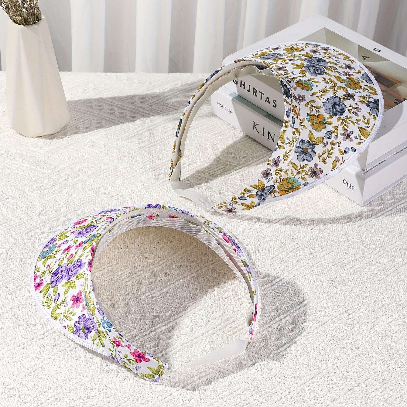 2pcs Floral Print Sun Visor Hat UV Protection Summer Travel Sun Visors