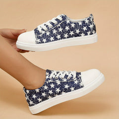 Women's Stars Pattern Canvas Shoes Casual Lace Up Outdoor Sneakes