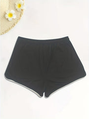 Sporty High Rise Plus Size Shorts with Drawstring Waist