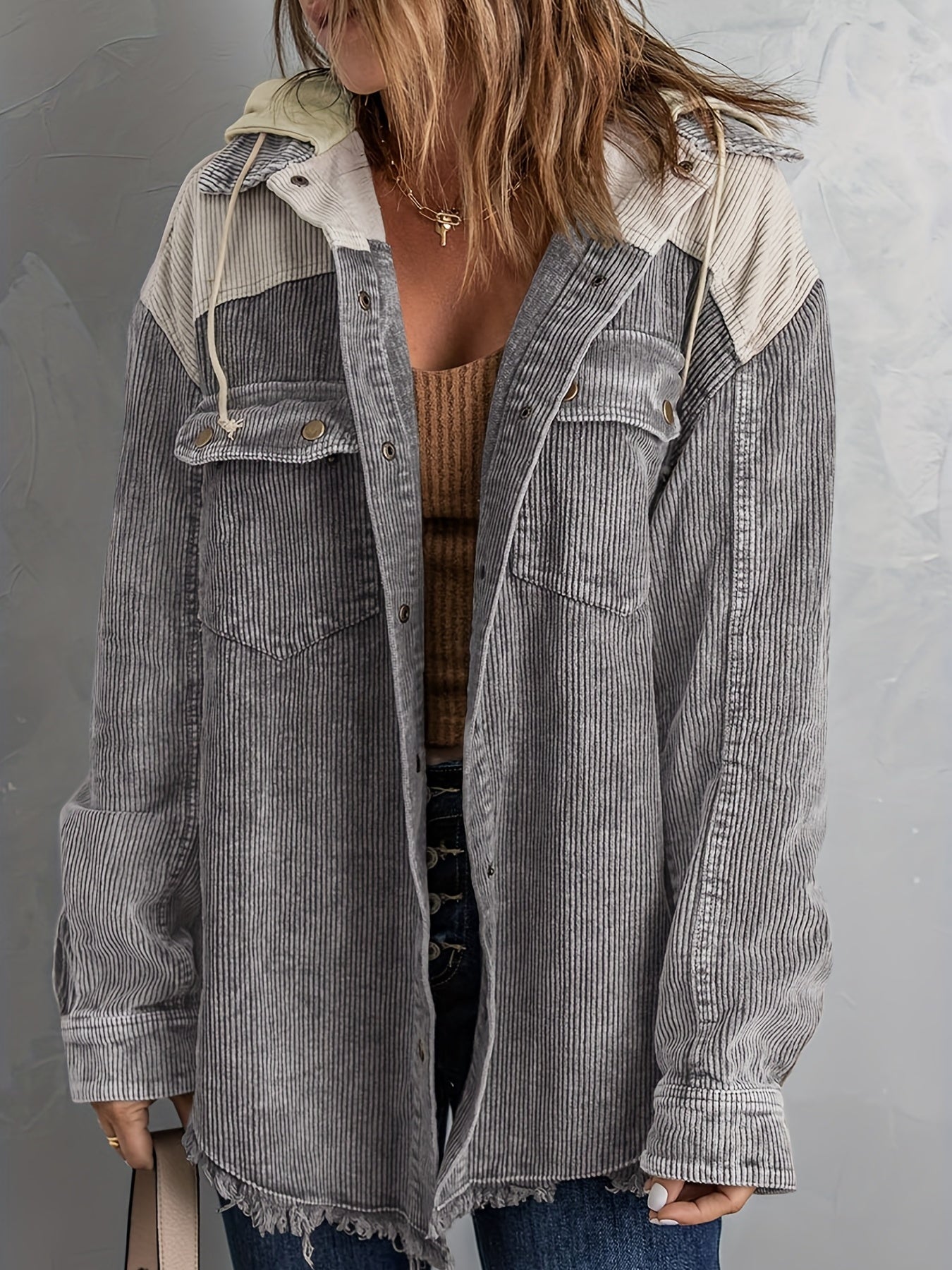 Block Hooded Jacket Casual Women's Outerwear
