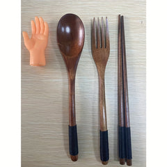 3pcs Japanese Style Wooden Tableware Set Spoon Chopsticks Fork