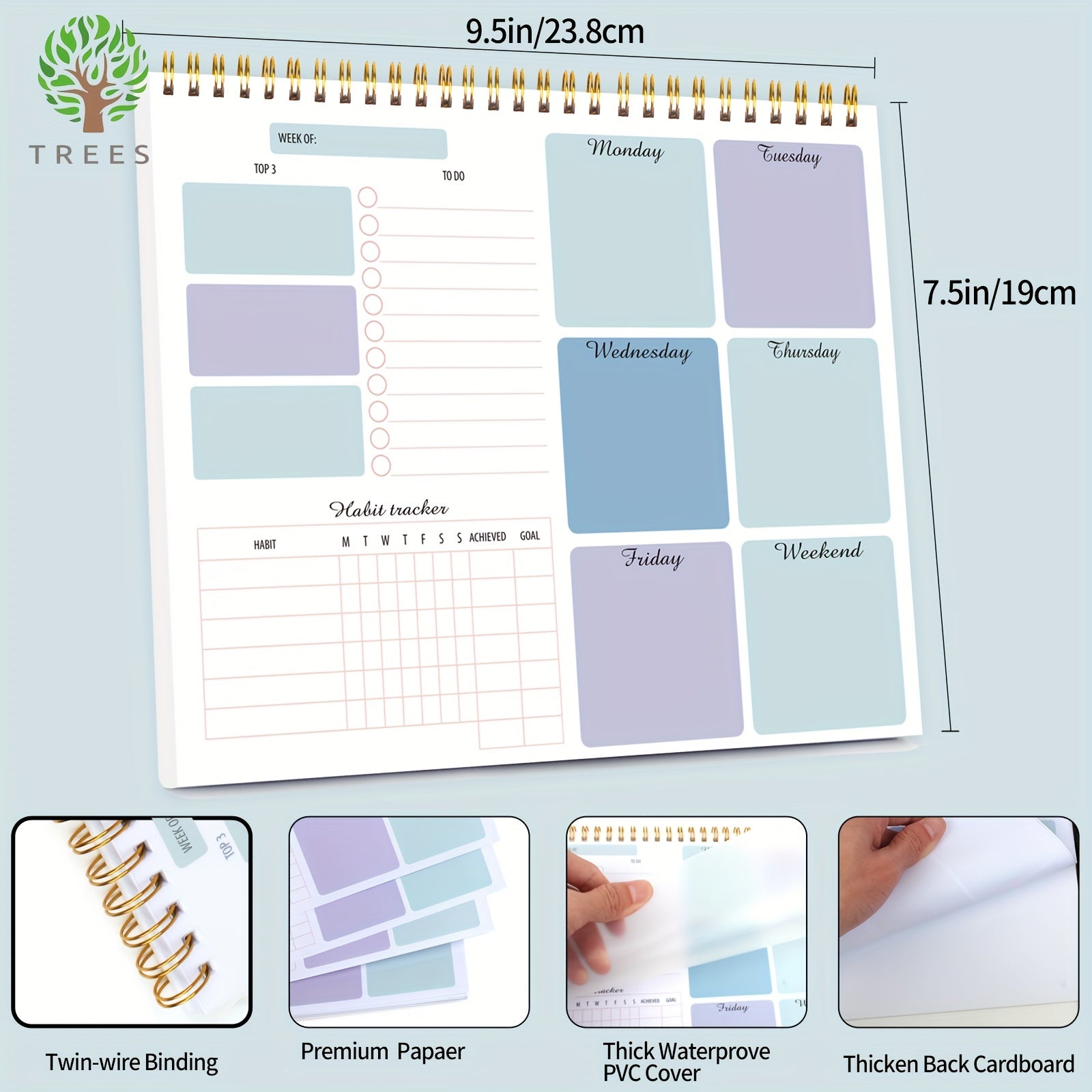 Trees Weekly Planner Spiral Notepad To Do List Habit Tracker 52