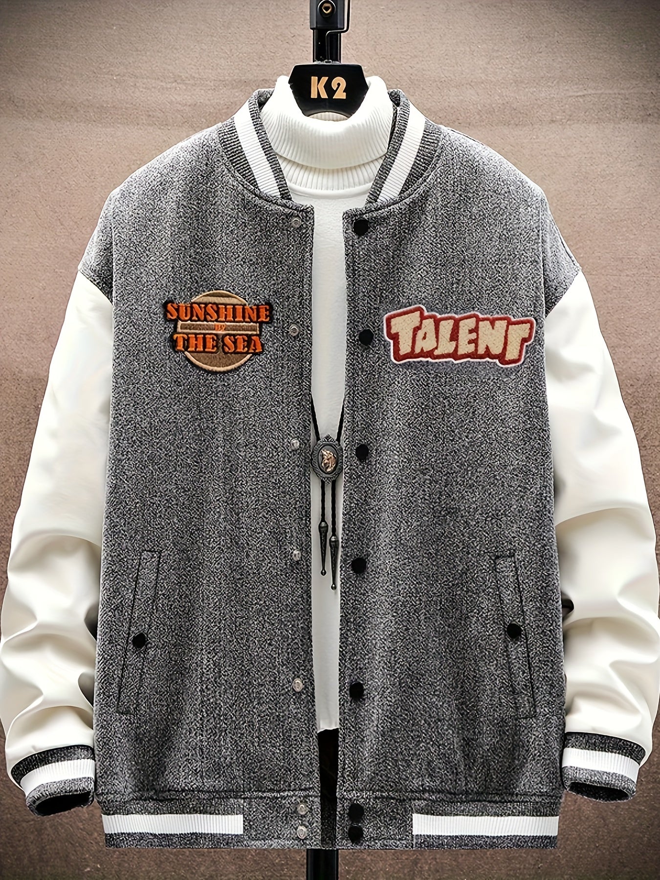 Talent Embroidery Varsity Jacket Men's Casual Block Button Up Jacket