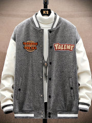 Talent Embroidery Varsity Jacket Men's Casual Block Button Up Jacket