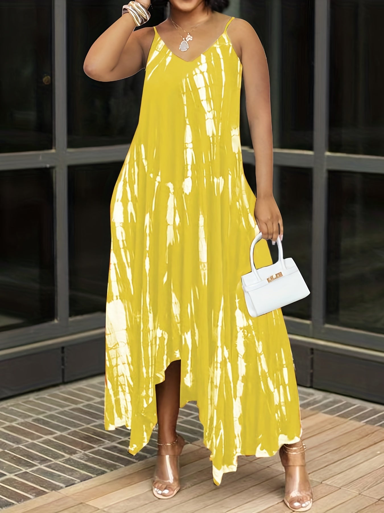Women's Plus Tie Dye V-Neck Cami Dress with Pockets