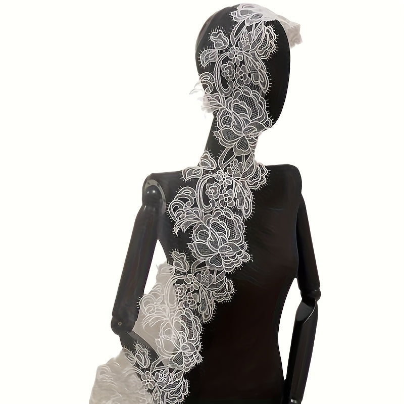 French Vintage Bridal Veil Embroidered Tulle Train