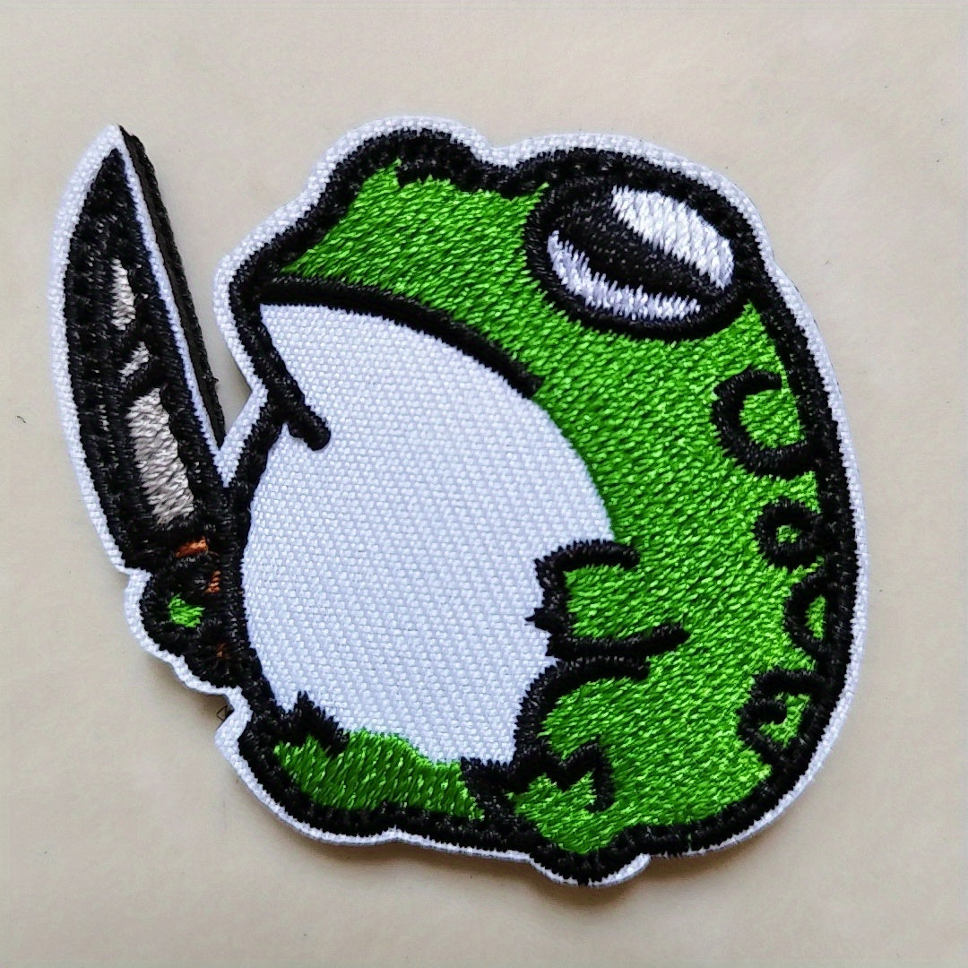 Cartoon Fat Frog Hook Loop Patch Funny Animal Sew On Embroidered Applique