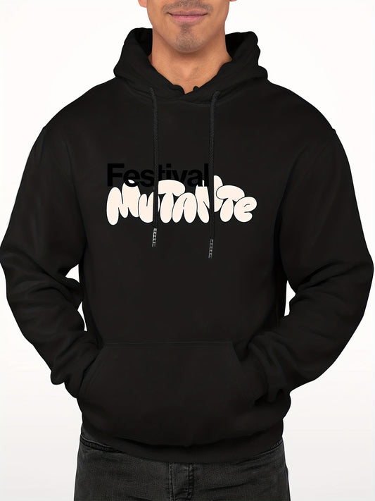 Men's Letter Print Hooded Sweatshirt Long Sleeve Drawstrings