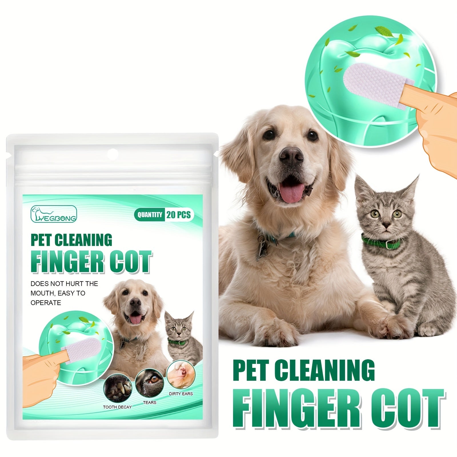 20pcs Dog Toothbrush Finger Cover Wipes Pet Dental Teeth Cleaning