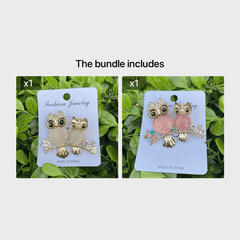 Rhinestone Owl Couple Brooch Crystal Beauty Pin Men