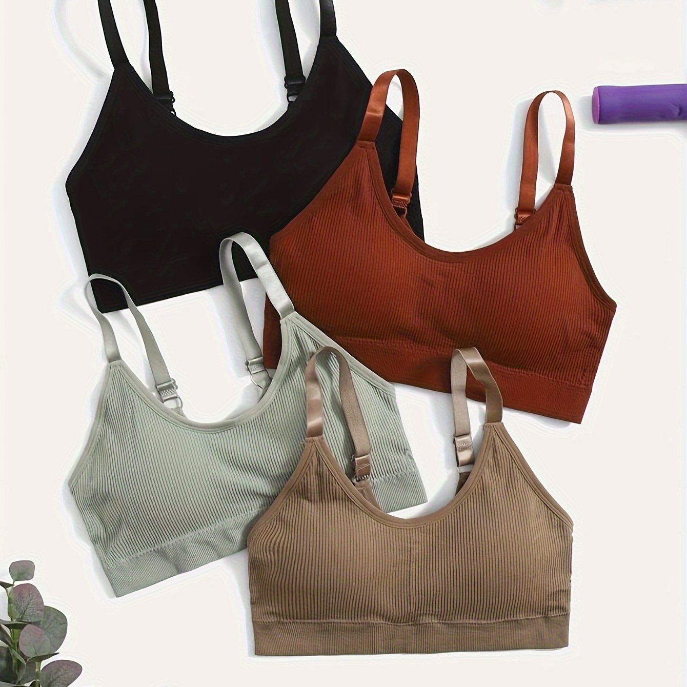 4pcs Wireless Ribbed Bras Breathable Running Workout Lingerie