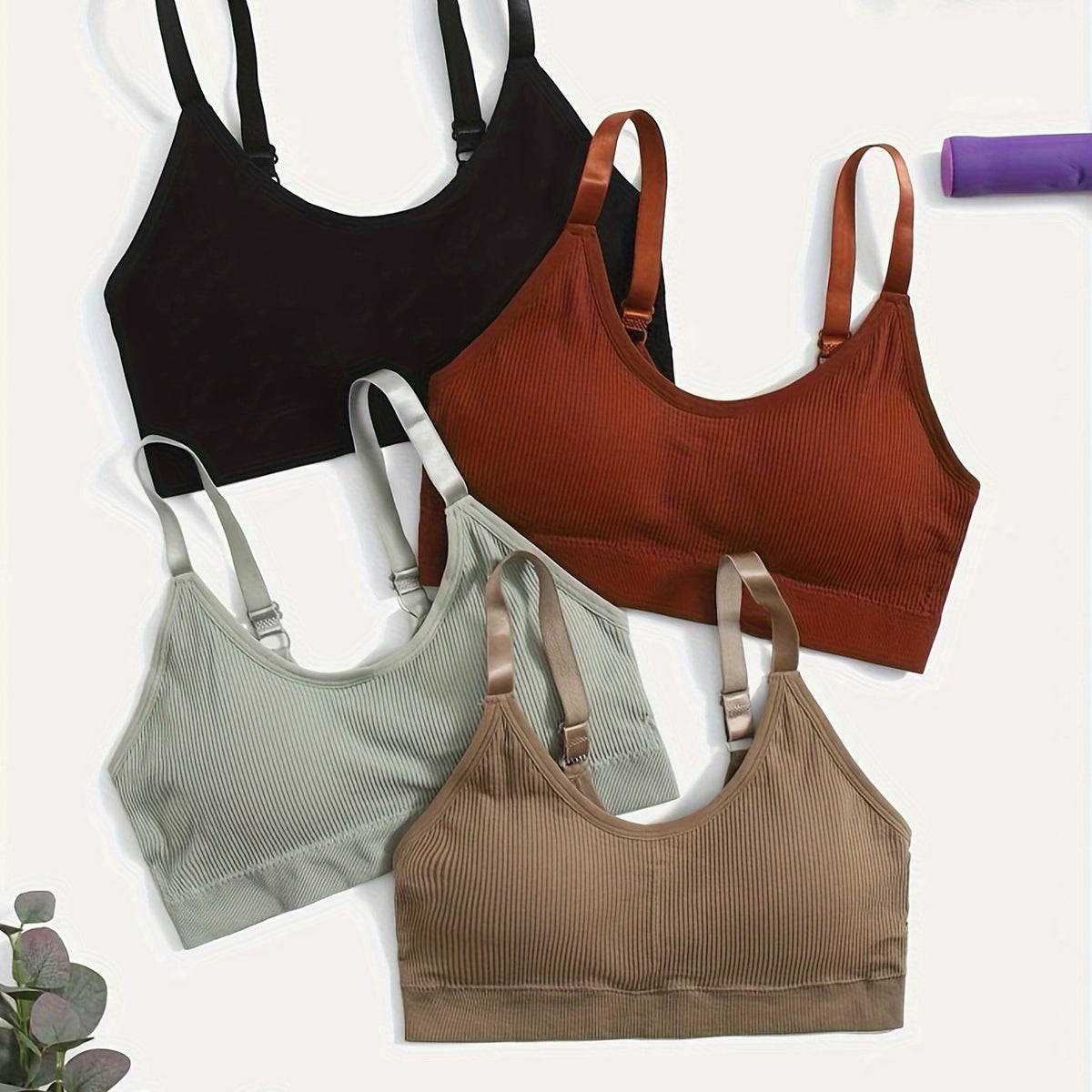 4pcs Wireless Ribbed Bras Breathable Running Workout Lingerie