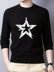 Star Pattern Knitted Sweater Men's Crew Neck Pullover For Fall Winter