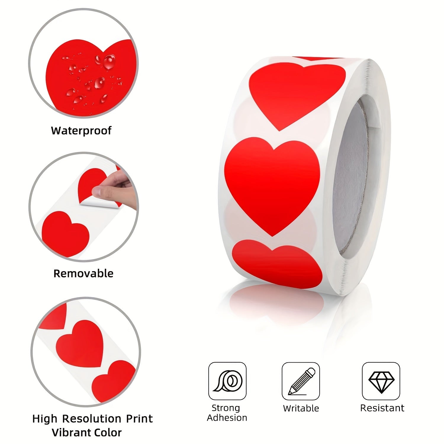 500pcs 2.1inch Red Love Heart Stickers Self Adhesive Wedding Gift Seal Label