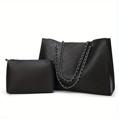 Argyle Quilted Shoulder Bag With Purse Large Capacity Versatile Bag Sets