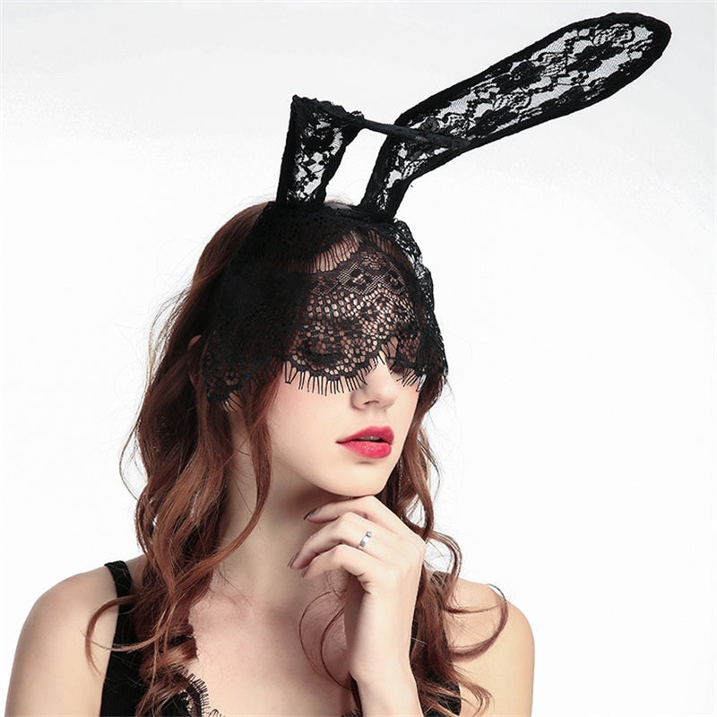 Halloween Lace Bunny Rabbit Ears Veil Mask Costume Party Roleplay