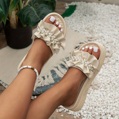 Women's Faux Pearl Platform Sandals Comfortable Slip On Summer Shoes