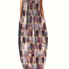  Colorblock Geometric Print Maxi Cami Dress