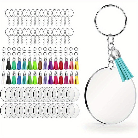 120pc Acrylic Keychain Blank w/ Rings & Tassels Bulk Craft Key Chain Men