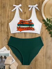  Tropical Print Shoulder Tie Bikini Set
