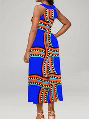  Graphic Print Cut Out Halter Neck Midi Tank Dress