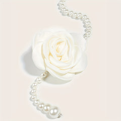 Camellia Decor Waist Chain Faux Pearl Pendant Chain Belt Dress Girdle