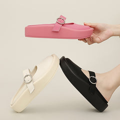 Women's Summer Sandals Closed Toe Slip On Beach Slippers Round Buckle