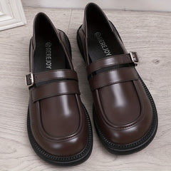 Women's Retro Chunky Heel Loafers Buckle Strap Comfortable Walking Shoes