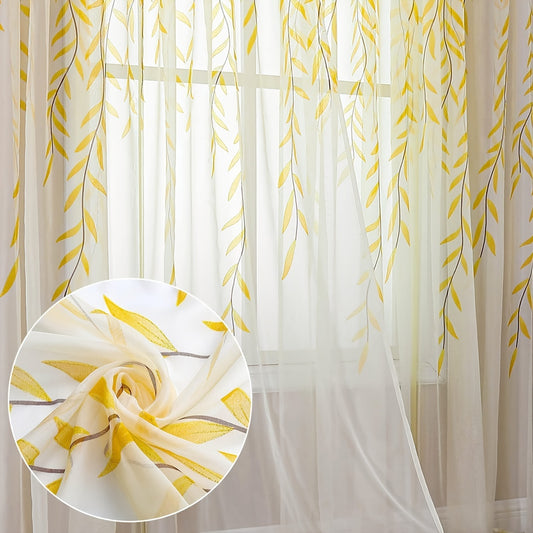 Golden Willow Leaf Stripe Background Cloth Yellow Willow Leaf Mesh Curtain