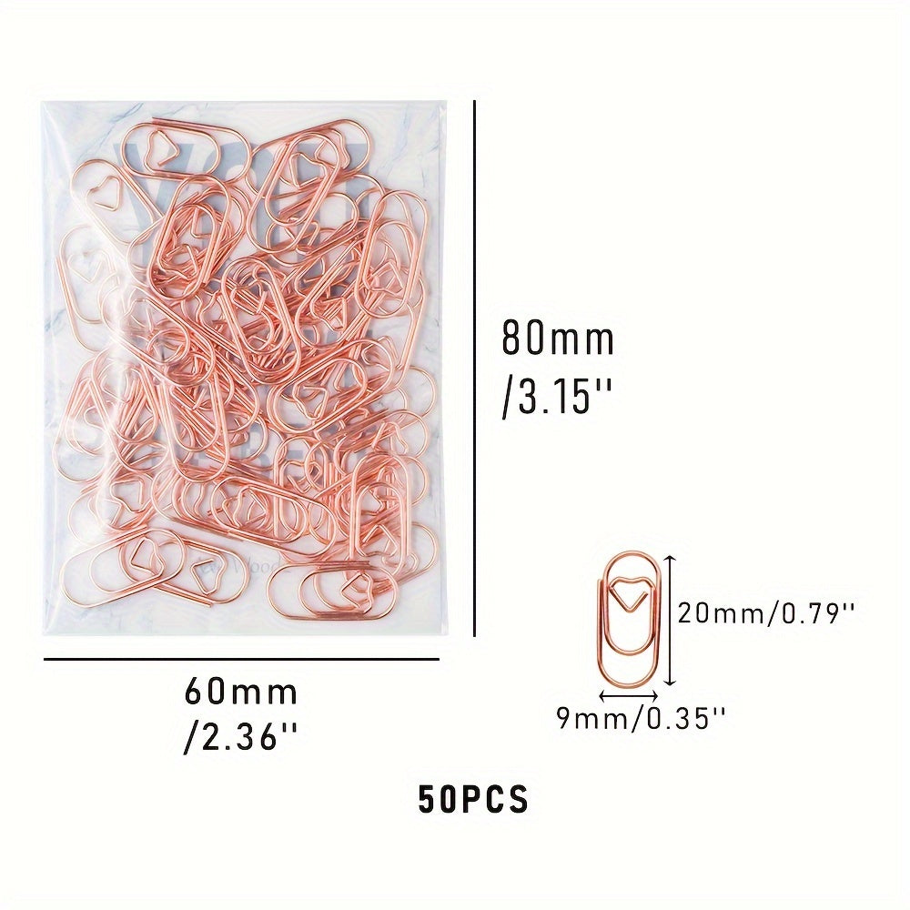 50pcs Heart Shape Paperclips for Office School Organizer Supplies