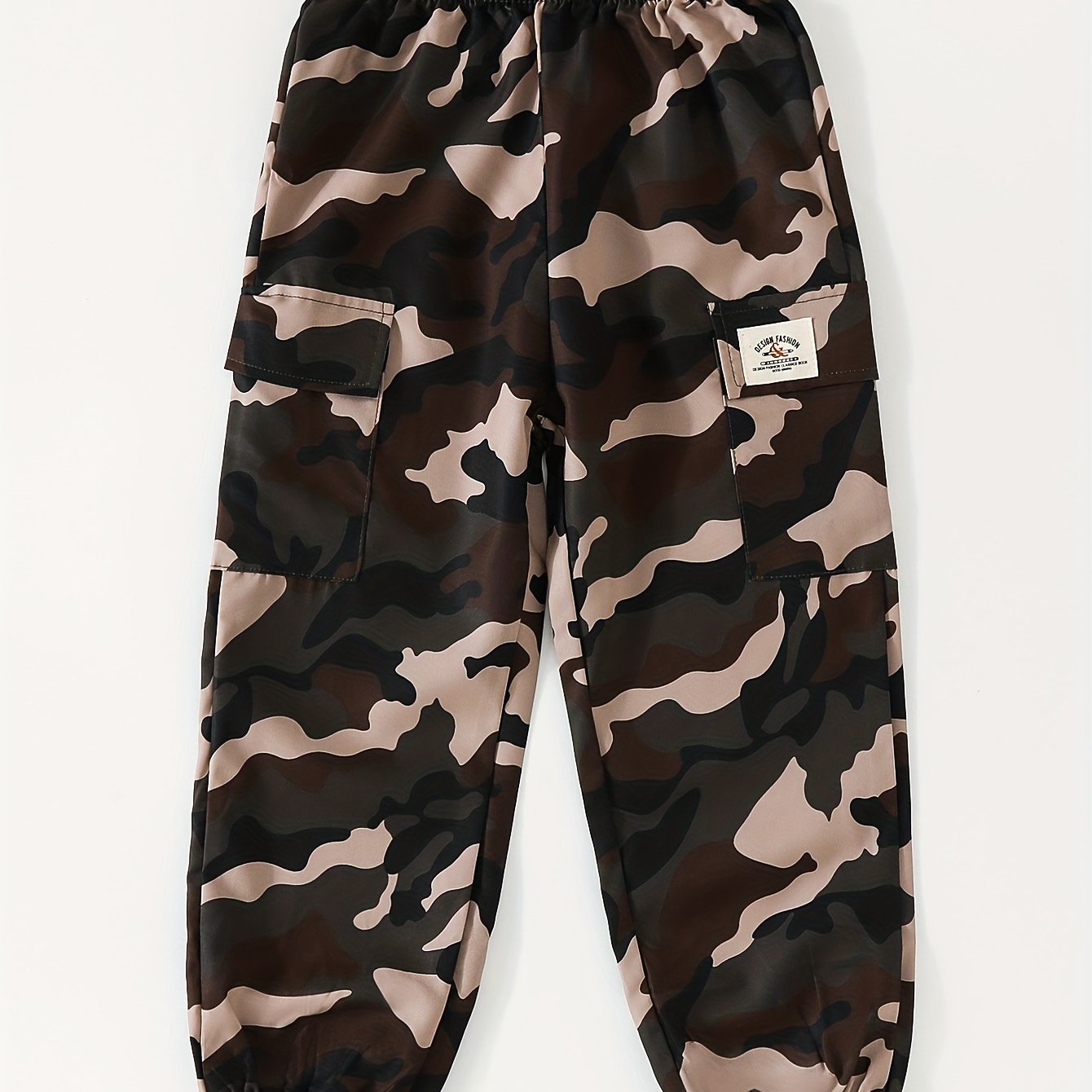 Boys Camo Cargo Pants Elastic Waist Joggers Kids Outdoor Bottoms